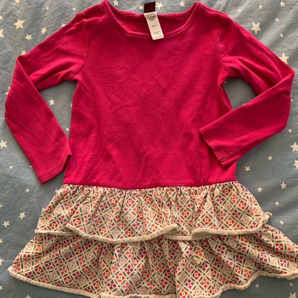 Long-Sleeved Tea Collection Dress w/ Tiered Skirt